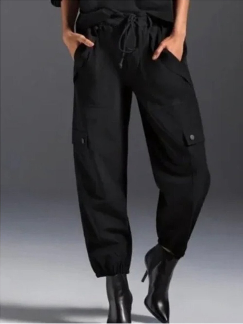 Cabi | #4315 Black Quantum Cargo Joggers Pant  Utility High Waist Sz L